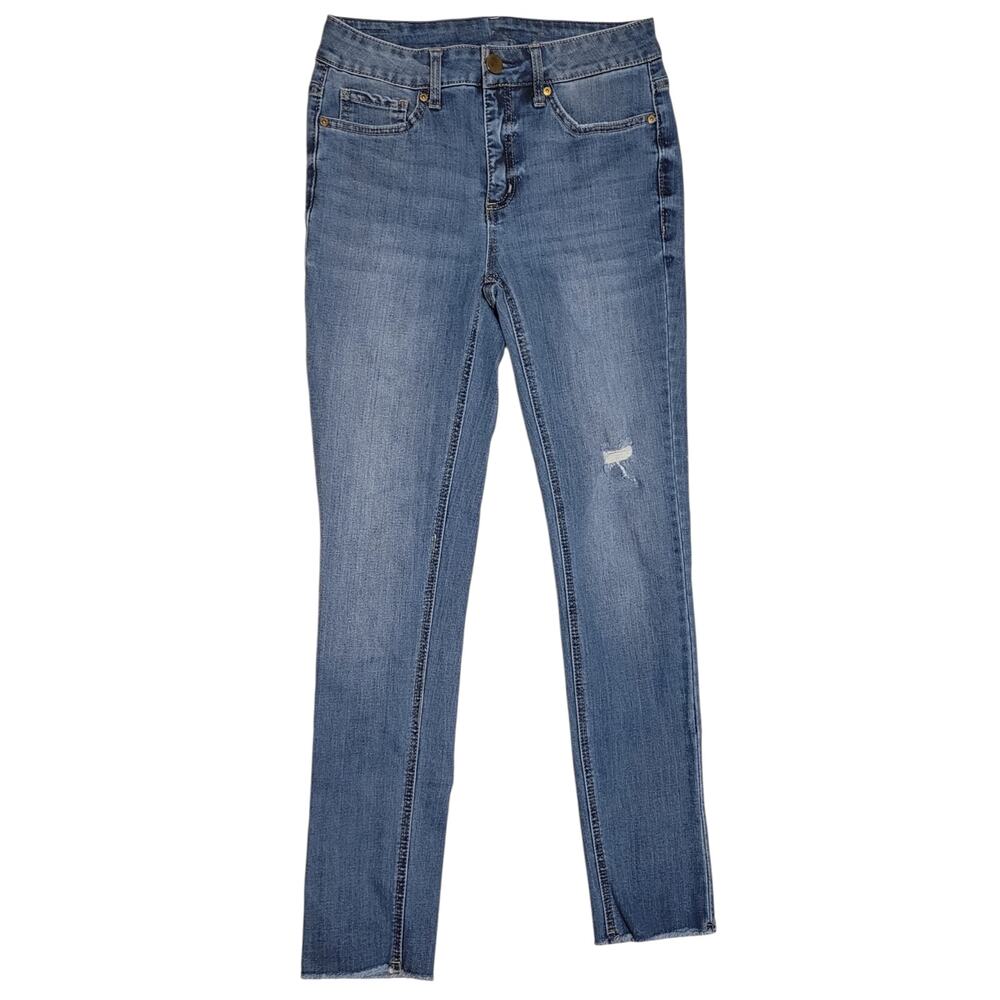 Seven7 Womens High-Rise Slim Straight Fit Distressed Jeans with raw hems Sz 4